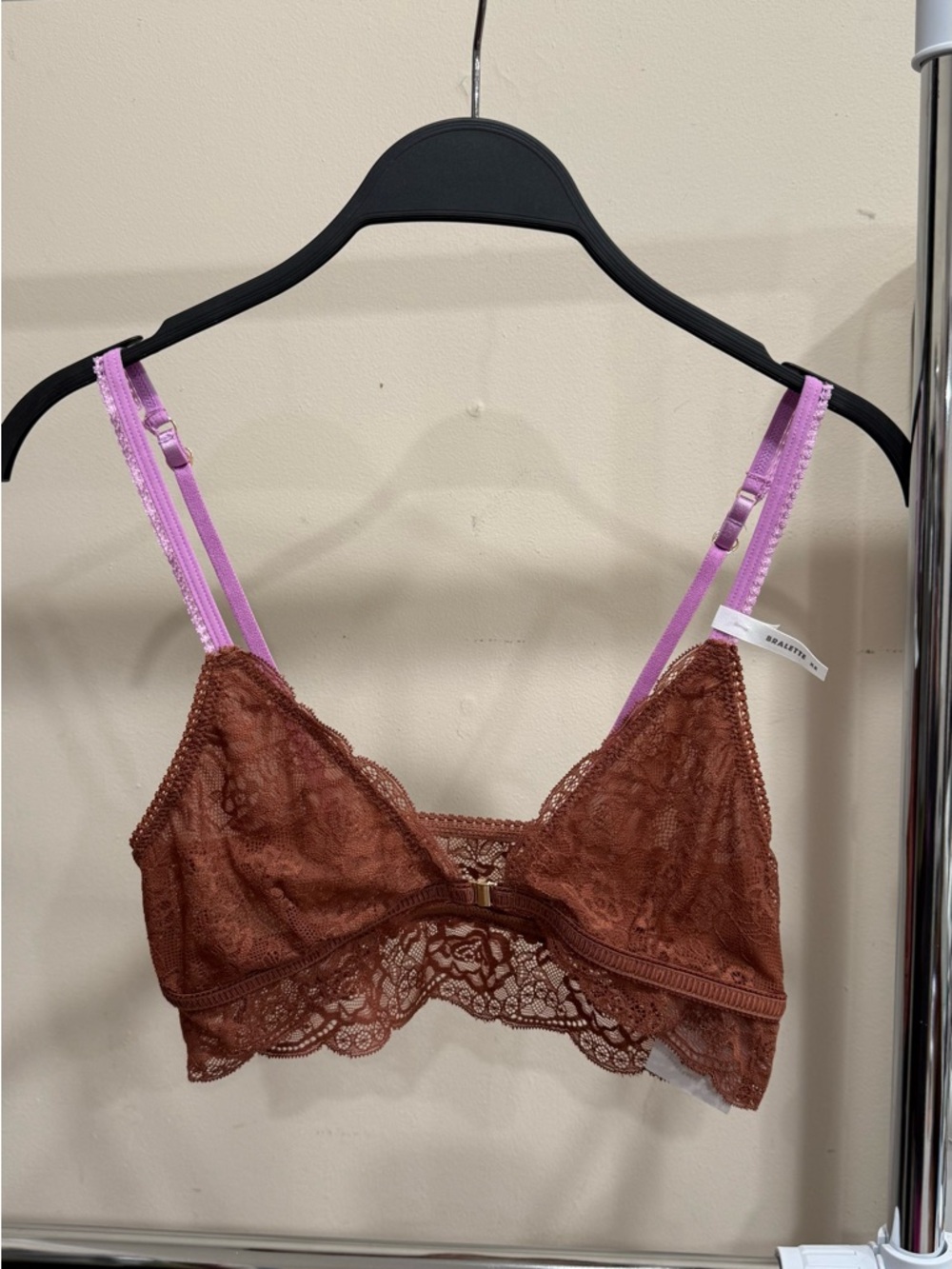 Body by Victoria Lace Bralette Brown Pink Straps Size XS NWT Cute Lingerie
